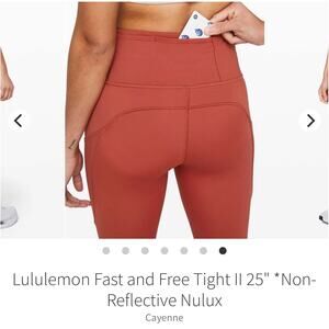 Lululemon Fast and Free Tight II 25” Nulux Cayenne Size 10